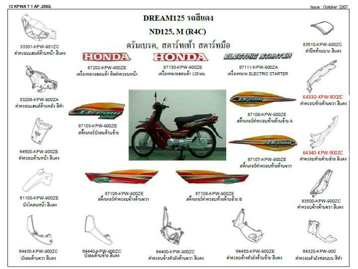 ชุดพลาสติกและเฟรมสี ดรีม125ปี2002-2006 ทุกสี