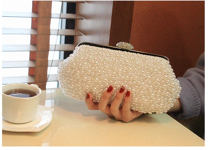 พร้อมส่ง Evening Clutch กระเป๋าออกงาน แต่งมุกทั้งใบ&จุกเปิดคริสตัล มาพร้อมสายสะพายสั้น/ยาว