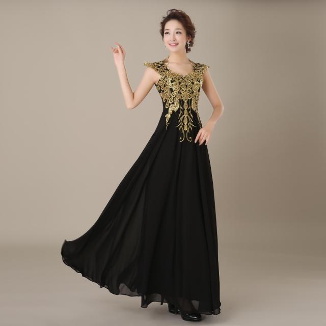 Pre-order ชุดราตรียาว แขนกุด ปักลายดอกไม้ช่วงบน กระโปรงชีฟอง ซิปหลัง สวยหรู