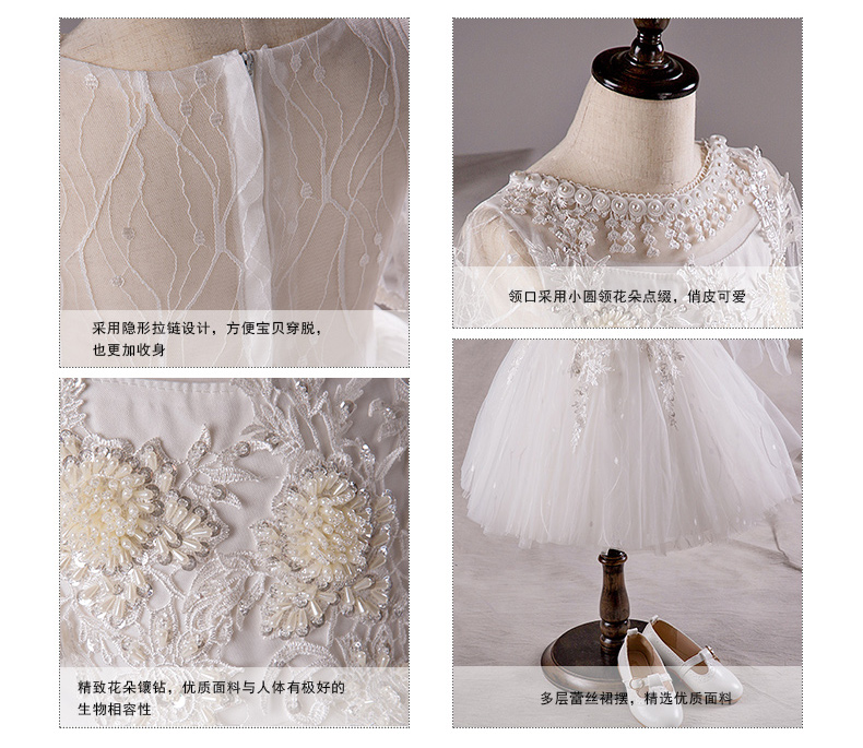 Pre-order ชุดราตรีเด็ก ชุดออกงาน ชุดกระโปรง สไตล์เจ้าหญิง แขนสั้น คอกลม ผ้าลูกไม้ ปักมุก แต่งเลื่อม แขนลำโพง กระโปรงตาข่าย ซิปหลัง