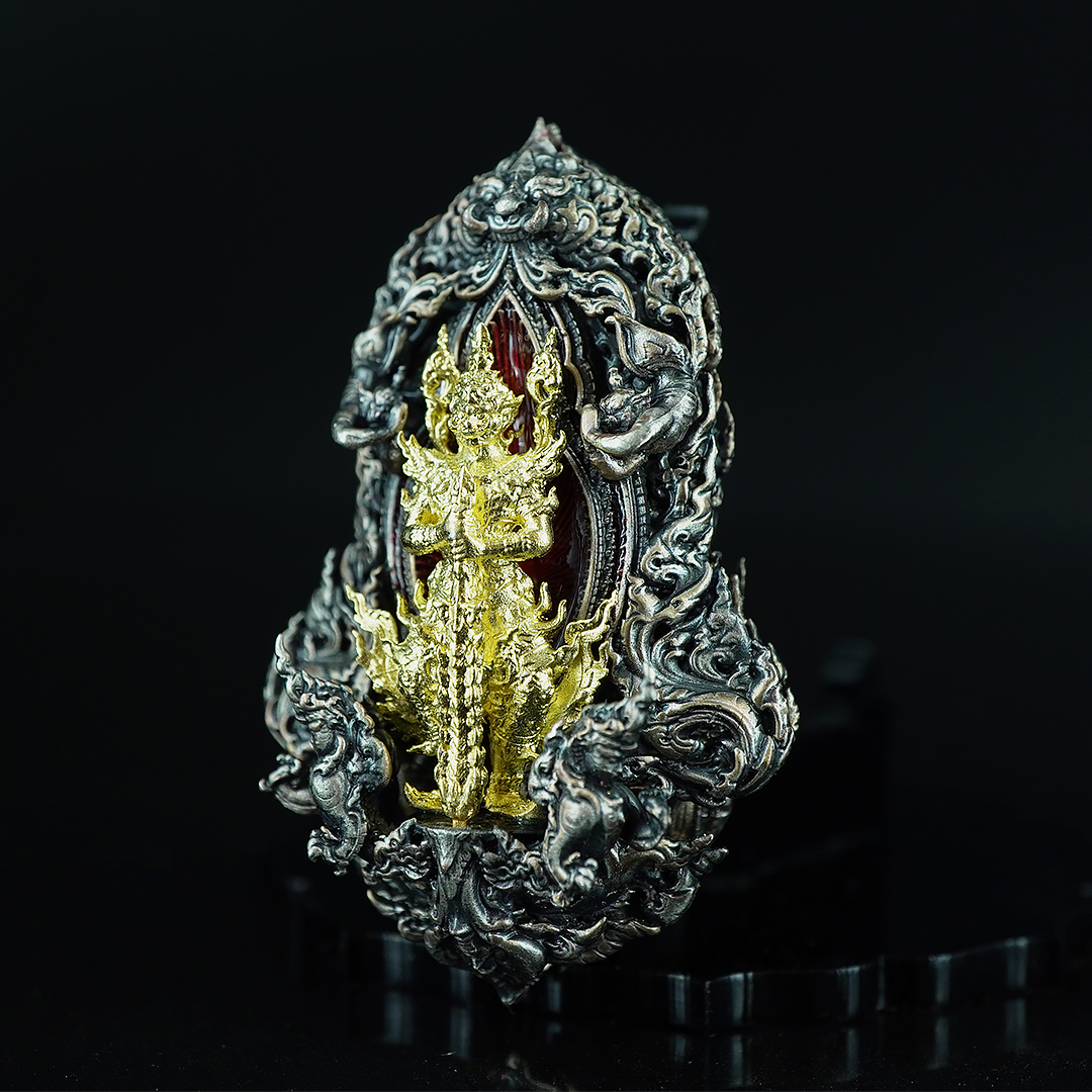 เหรียญท้าวเวสสุวรรณทรงดอกจำปี เวสสุวรรณอุรังคพิทักษ์ รายการศูนย์จอง เนื้อบรอนซ์เงินซาตินลงยา องค์พระชุบทอง