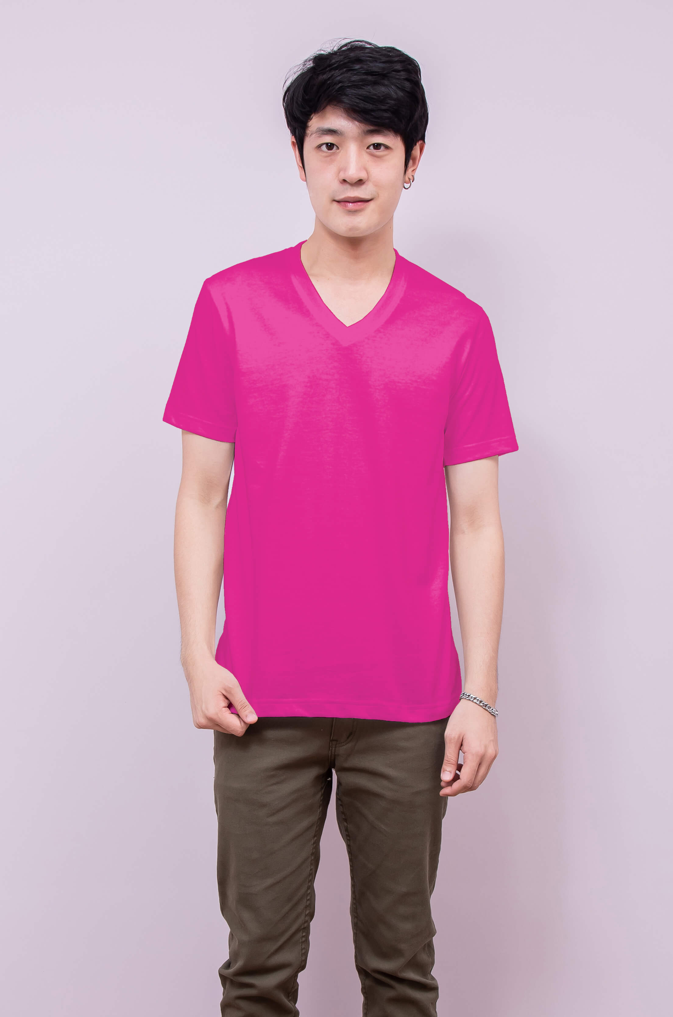 เสื้อยืด OV102 คอวี ผ้าCotton100% 32 เนื้อนุ่ม ใส่สบาย สีบานเย็น