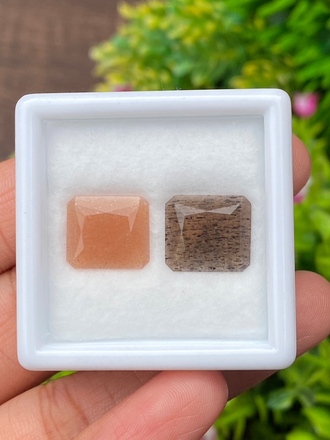 พลอย ซันสโตน Sunstone 7.94 กะรัต (Cts.) 2 เม็ด พลอยแท้ อัญมณีมงคลประจําวันเกิด เครื่องประดับพลอย