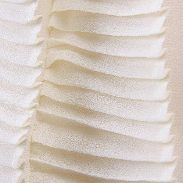 เสื้อแฟชั่น คอจีน ผ้าชิฟฟ่อนแต่งระบายอัดพลีท ChuViVi แท้ (11447CV)