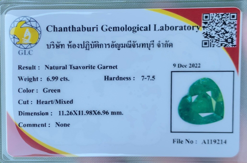 พลอย ซาโวไรท์ Tsavorite Garnet 6.99 กะรัต (Cts.) ดิบ Unheated พร้อมใบเซอร์ พลอยแท้ อัญมณีมงคลประจําวันเกิด เครื่องประดับพลอย