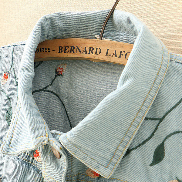 เสื้อแจ็คเก็ตยีนส์ตัวสั้น แขนยาว ปักลายดอกไม้วินเทจ (12108LM)