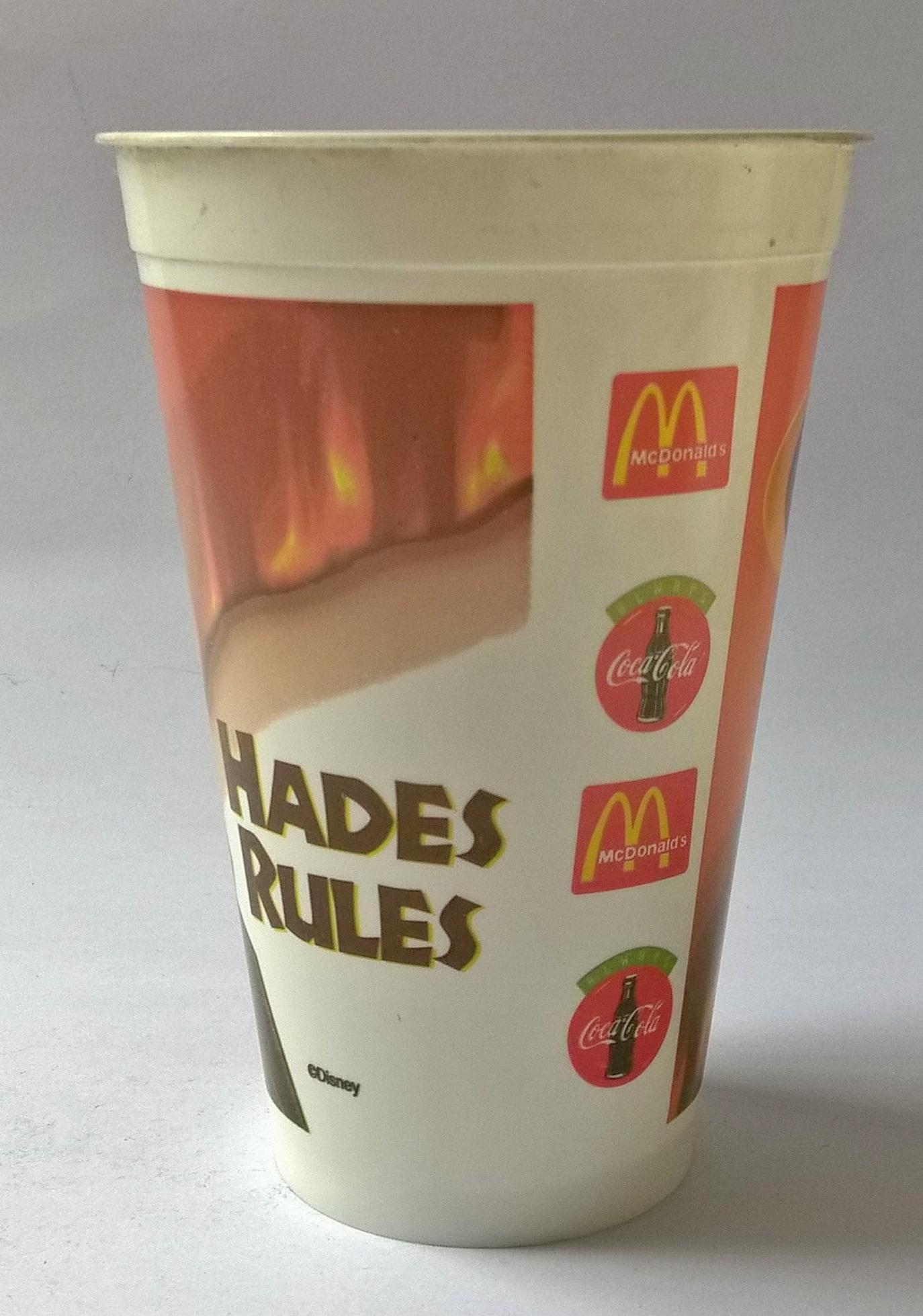 แก้วน้ำพลาสติกงานเก่า จากภาพยนต์ ดิสนีย์การ์ตูน เรื่อง เฮอร์คิวลิส Hades Rules Hercules1997 ของสะสมจาก Mc Donald ของเก่า โปรดตรวจสอบทุกภาพ