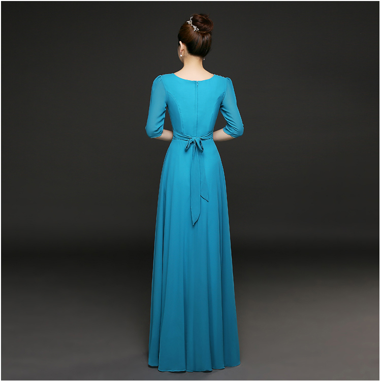 Pro-order ชุดราตรียาว แขน3ส่วน ผ้าชีฟอง ปักเลื่อม ซิปหลัง ไซส์ใหญ่ XS-4XL สำเนา