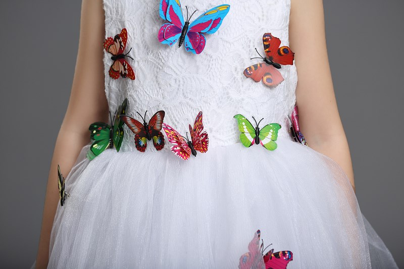 Pre-order ชุดราตรีเด็ก หน้าสั้นหลังยาว แขนกุด ผ้าลูกไม้ กระโปรงตาข่าย แต่งผีเสื้อสามมิติ สวยหวานน่ารักมาๆ