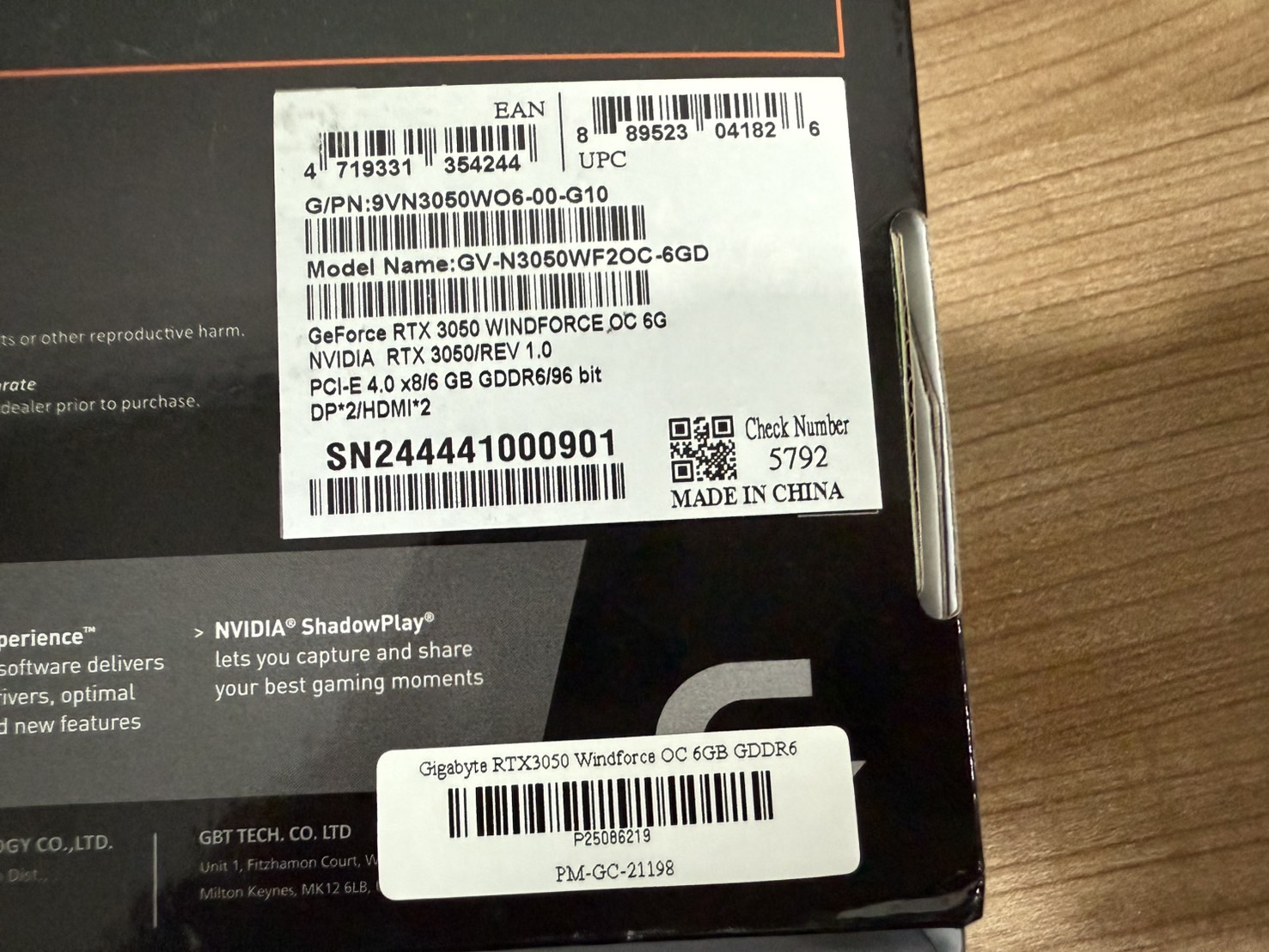 Gigabyte RTX3050 Windforce OC 6GB GDDR6ประกันศูนย์ 27-12-2570