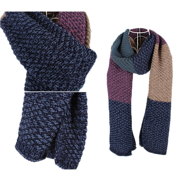 ผ้าพันคอไหมพรมถักลายตัดสี ผืนยาว ใช้ได้ทั้งหญิงและชาย (11307L)