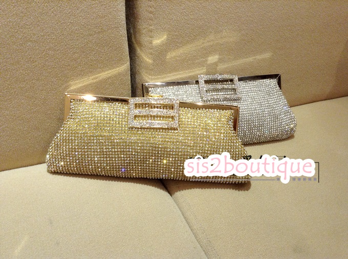 Pre-order กระเป๋าออกงาน Evening Clutch ทรงเก๋ สวยหรู คริสตัลทั้งใบ พร้อมสายสะพายสั้น/ยาว