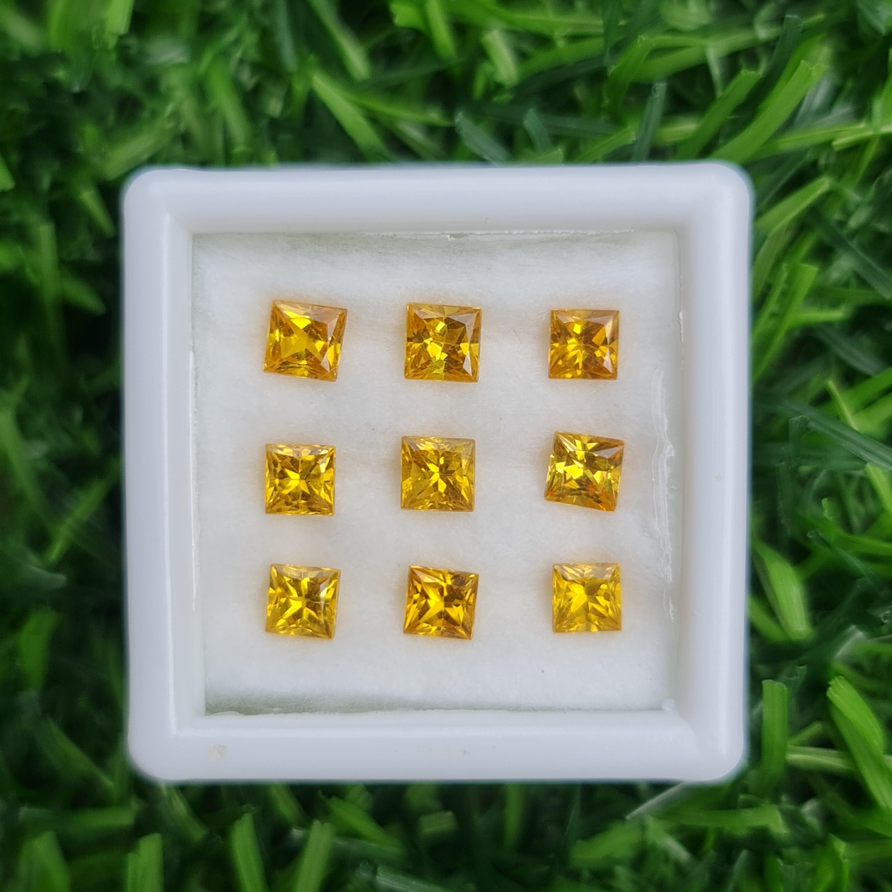 พลอย บุษราคัม yellow sapphire 2.63 กะรัต (Cts.) 9 เม็ด (Pcs.) พลอยแท้ อัญมณีมงคลประจําวันเกิด เครื่องประดับพลอย