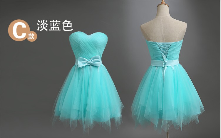 Pre-order ชุดราตรีสั้น ชุดเพื่อนเจ้าสาว เกาะอก คาดเอวด้วยโ่บว์ กระโปรงตาข่าย เชือกผูกหลัง