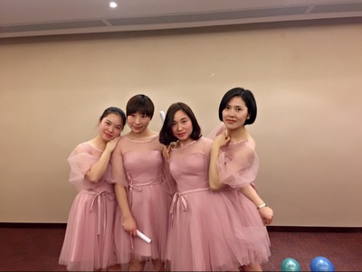 Pre-order ชุดเพื่อนเจ้าสาว สีชมพูกลีบบัว กระโปรงตาข่าย เชือกผูกหลัง