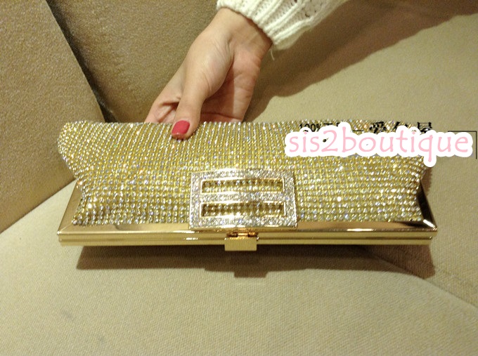 Pre-order กระเป๋าออกงาน Evening Clutch ทรงเก๋ สวยหรู คริสตัลทั้งใบ พร้อมสายสะพายสั้น/ยาว