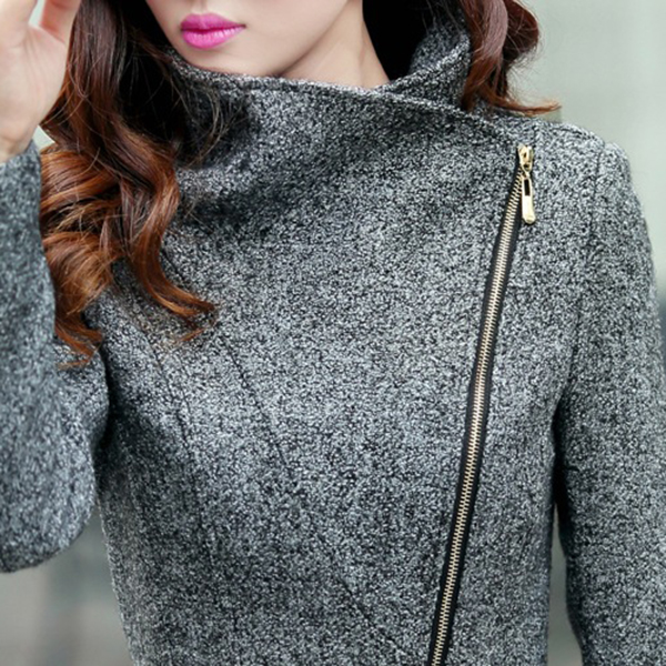 เสื้อโค้ทกันหนาวกึ่งสูท ผ้าทอหนา แต่งซิปผ่าเฉียง (11881X)