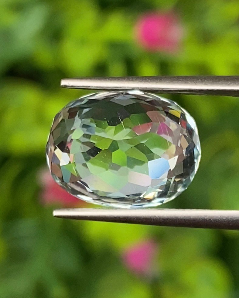 พลอย อความารีน Aquamarine 5.87 กะรัต (Cts.) พลอยแท้ อัญมณีมงคลประจําวันเกิด เครื่องประดับพลอย