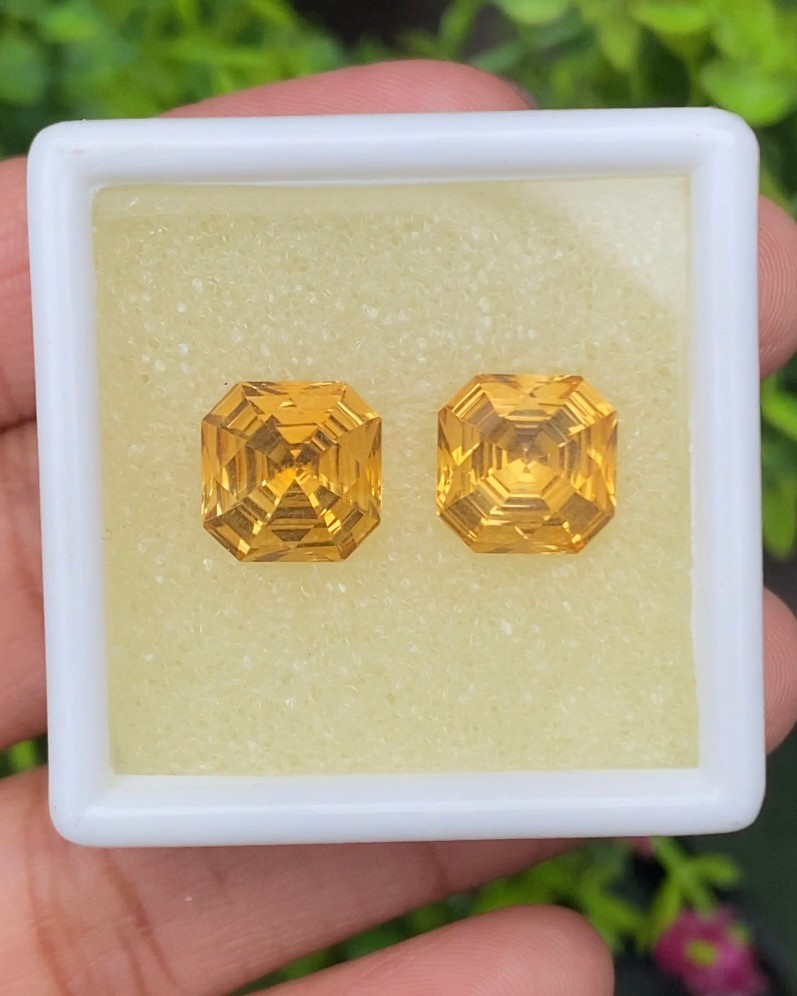 พลอย ซิทริน Citrine 8.765 กะรัต (Cts.) 2 เม็ด (Pcs.) พลอยแท้ อัญมณีมงคลประจําวันเกิด เครื่องประดับพลอย