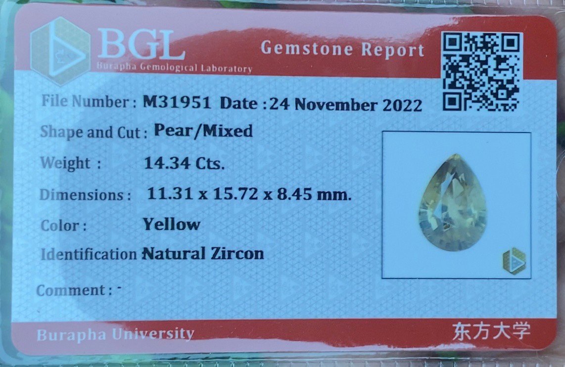 พลอย เพทาย Natural Zircon 14.34 กะรัต (Cts.) พร้อมใบเซอร์ พลอยแท้อัญมณีมงคล ประจําวันเกิด เครื่องประดับพลอย