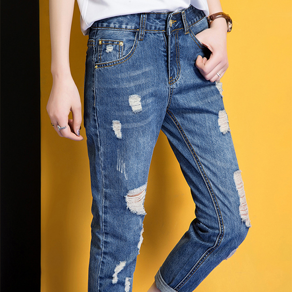 กางเกงยีนส์ขายาวแปดส่วน แต่งขาแนวเซอร์ (11790X)