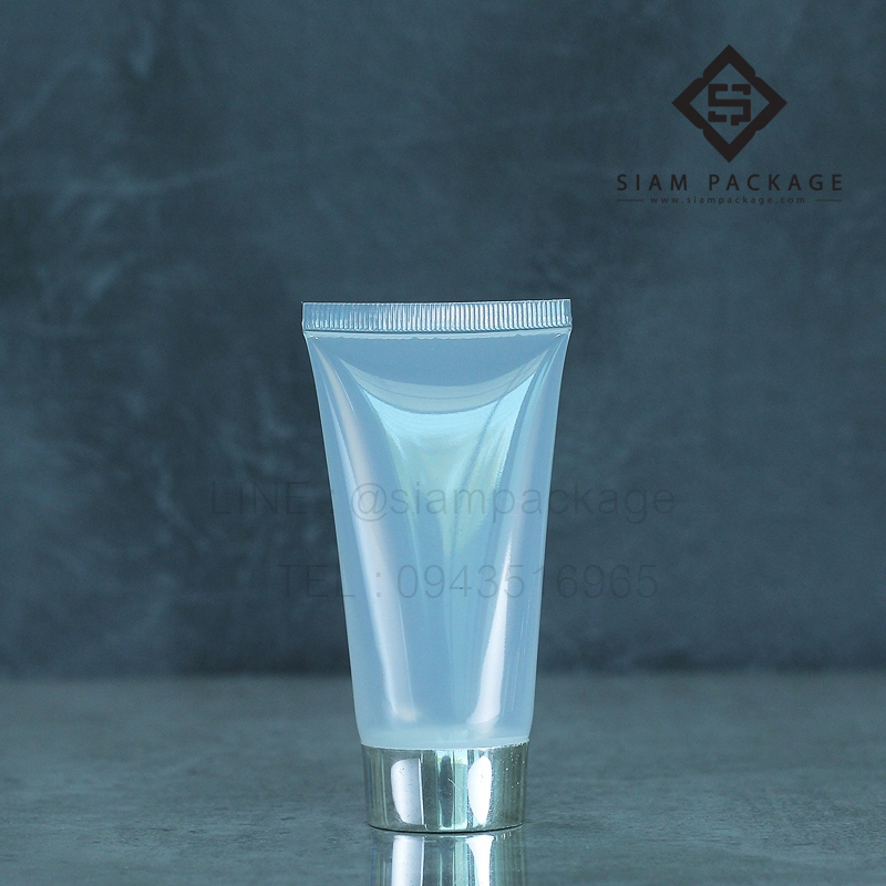 หลอดโฟมใส 50g. ฝาเกลียวสีเงินเงา