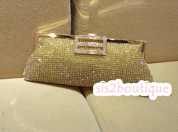 Pre-order กระเป๋าออกงาน Evening Clutch ทรงเก๋ สวยหรู คริสตัลทั้งใบ พร้อมสายสะพายสั้น/ยาว
