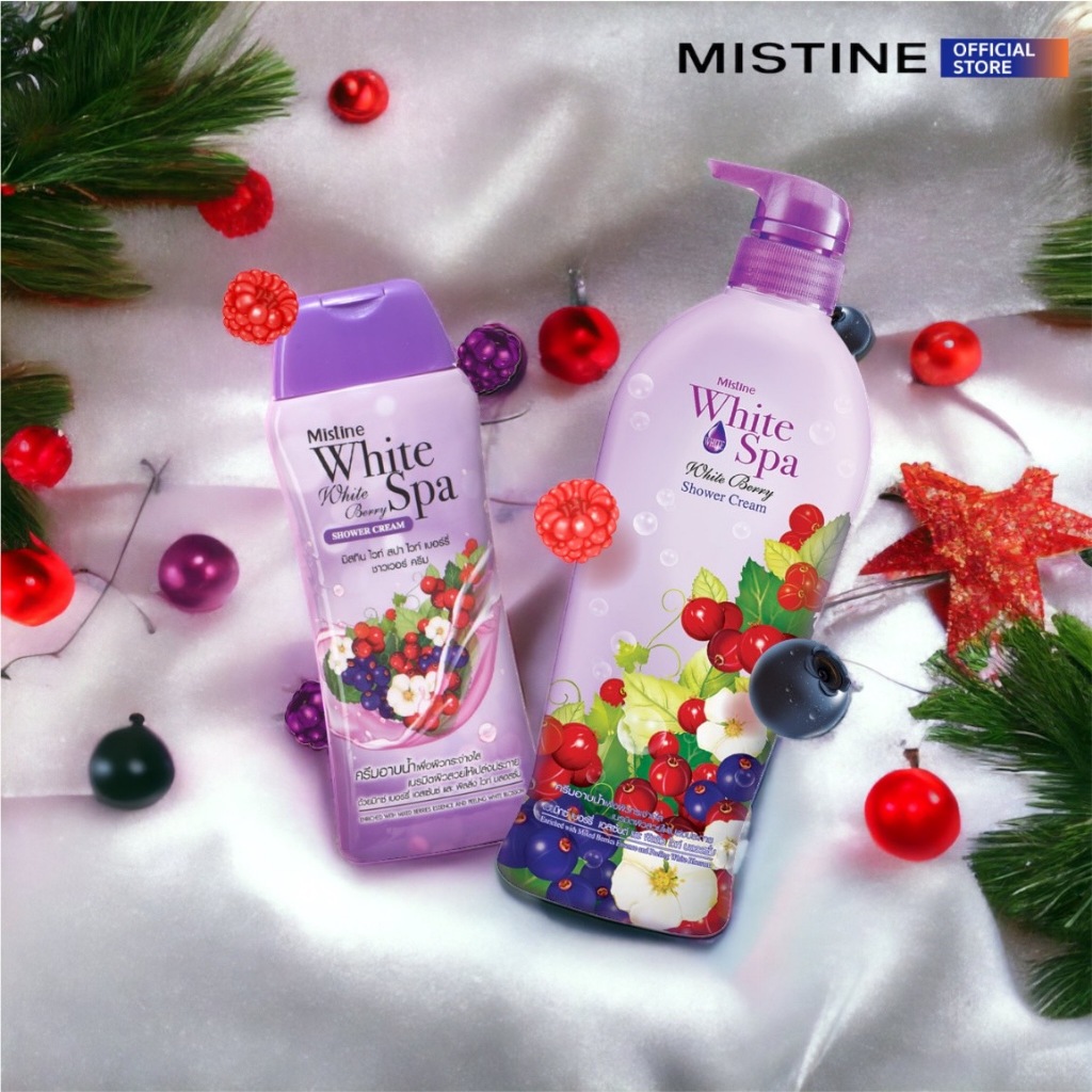4 PV.แพ็คคู่ ครีมอาบน้ำมิสทีน MISTINE WHITE SPA WHITE BERRY SHOWER CREAM 500 ML + 200 ML