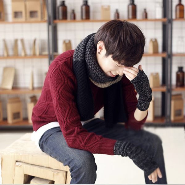 ผ้าพันคอไหมพรมถักลายตัดสี ผืนยาว ใช้ได้ทั้งหญิงและชาย (11307L)