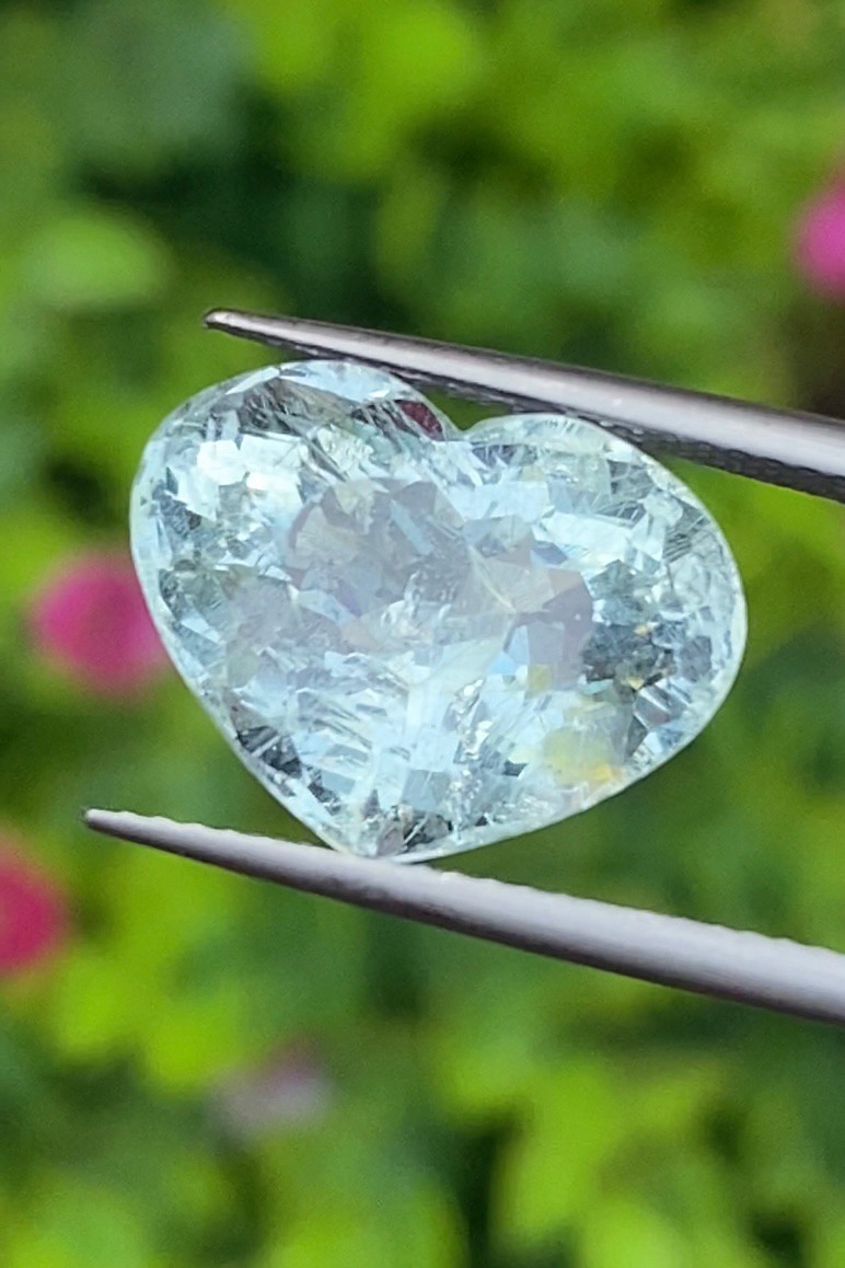 พลอย อความารีน Aquamarine 7.63 กะรัต (Cts.) พลอยแท้ อัญมณีมงคลประจําวันเกิด เครื่องประดับพลอย