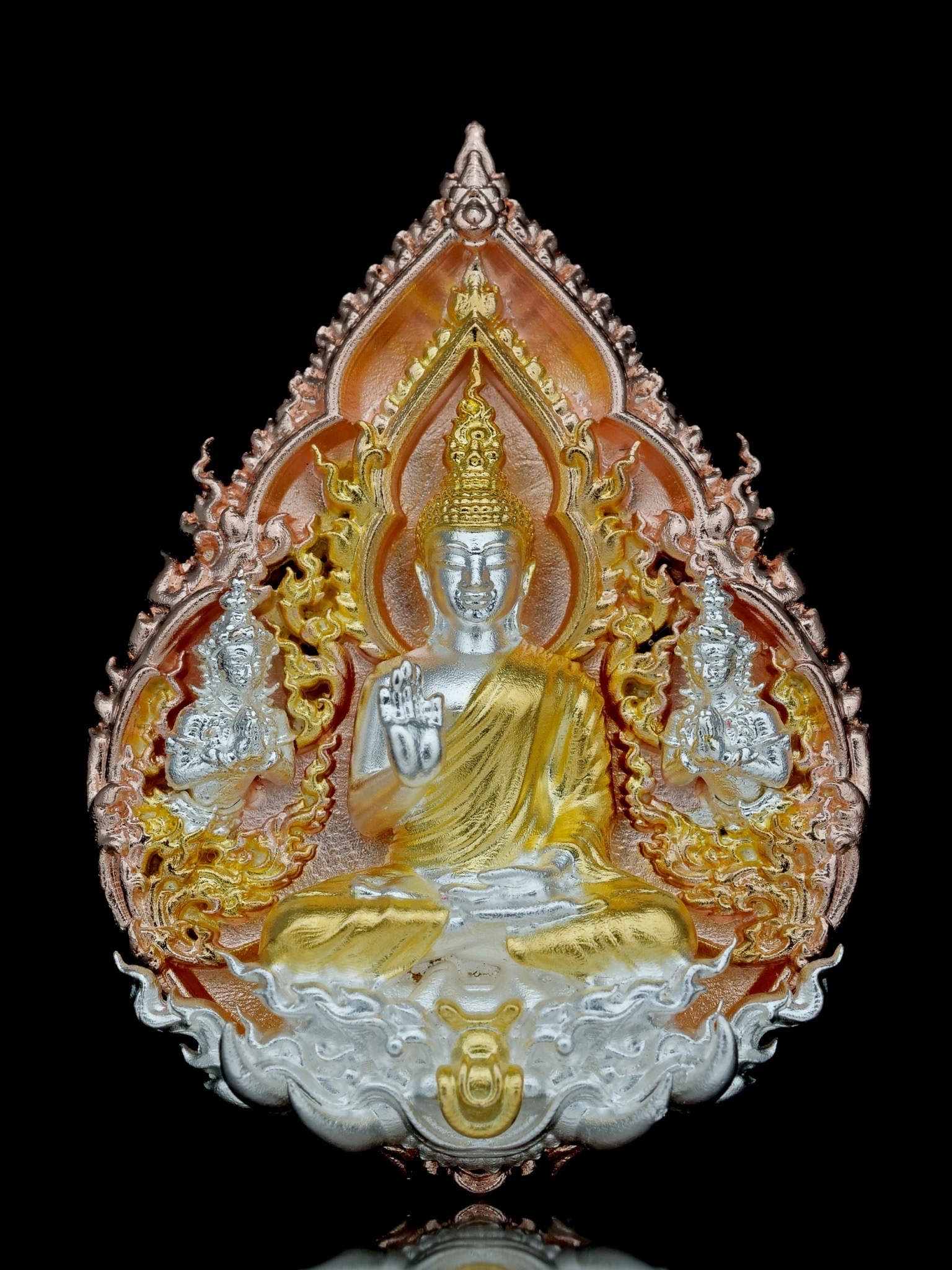 พระพุทธประทานพร รุ่น พุทธบารมี รหัส7 เนื้อบรอนซ์ชุบ3K
