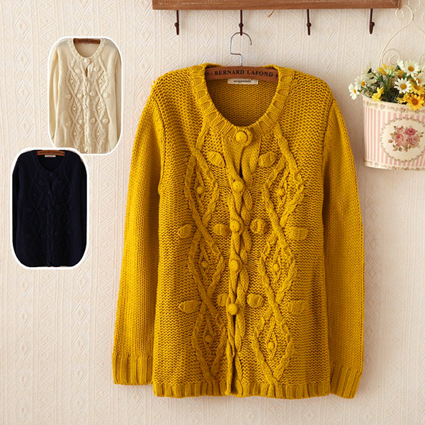 เสื้อคลุมกันหนาววินเทจ ไหมพรมหนานุ่มถักลายนูน (12065LM)