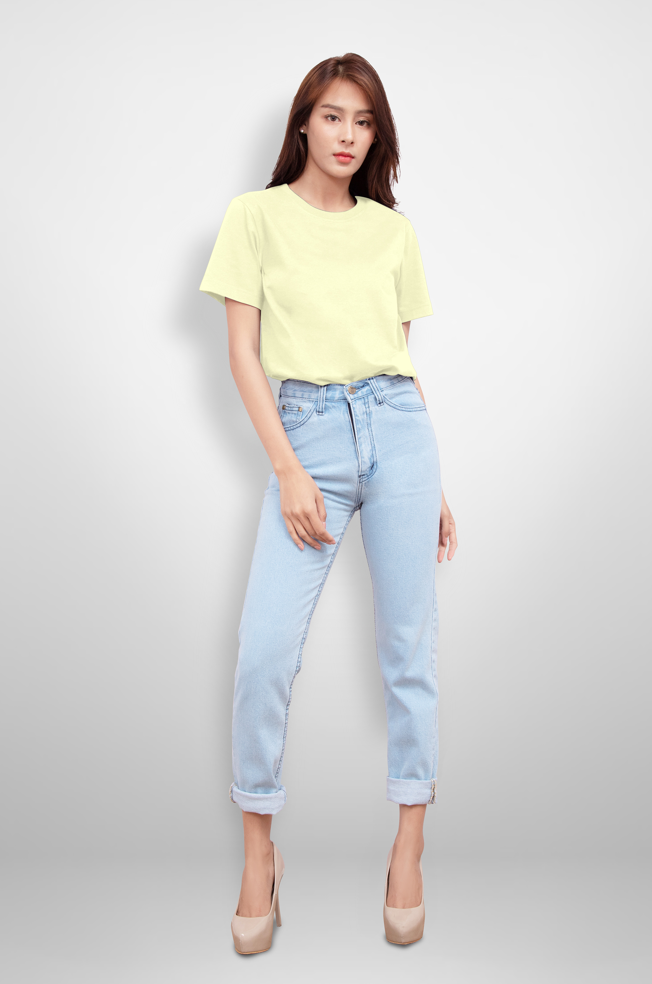 Noproblem Noproblem ยอดขาย No.1 รับประกัน ไม่ย้วย ไม่ยืด ผ้านุ่ม เสื้อยืด สีพื้น เสื้อยืดคอกลม สีครีม