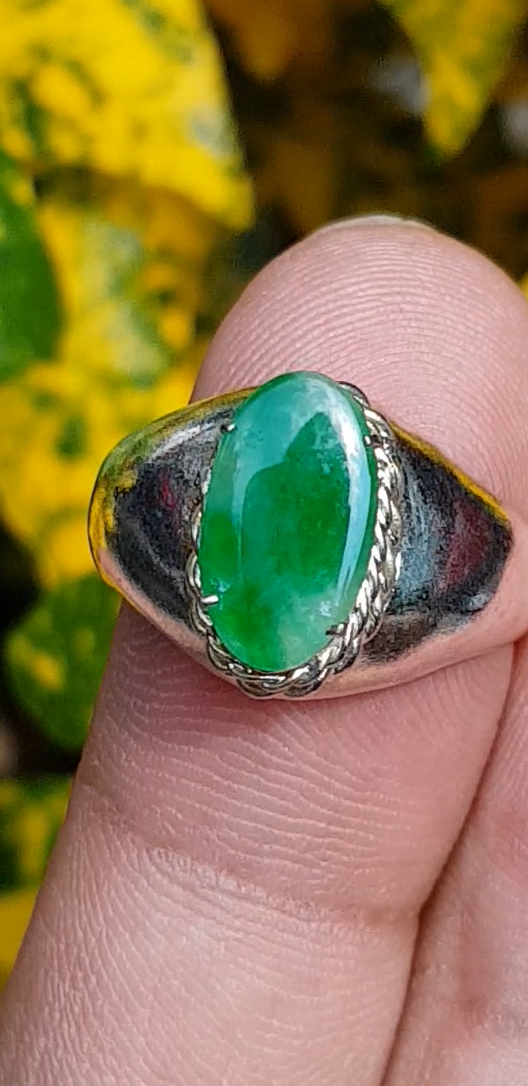 หยก พม่า แท้ Jade แหวนหยก 翡翠戒指 (Jadeite ring) 0.74 กะรัต (Cts.) (Size) 29 ดิบ ไม่ผ่านการปรับปรุง (Type A) พม่า (Myanmar)