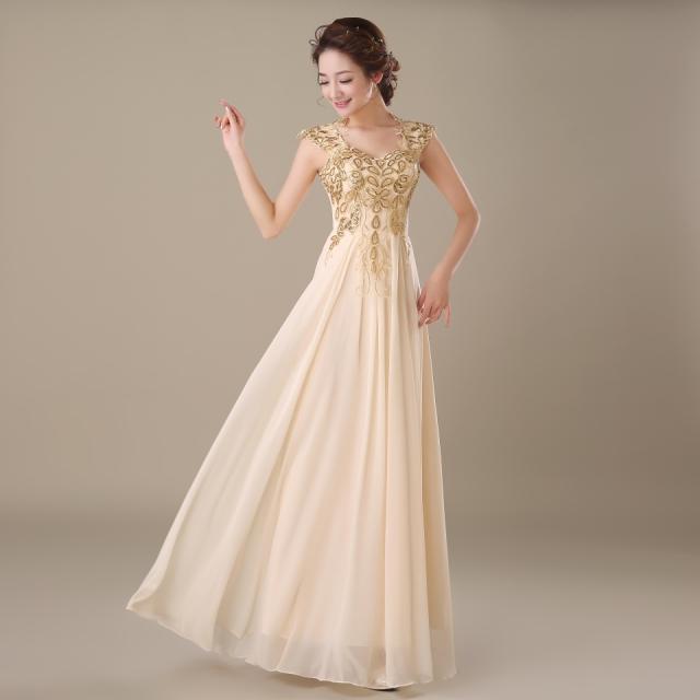 Pre-order ชุดราตรียาว แขนกุด ปักลายดอกไม้ช่วงบน กระโปรงชีฟอง ซิปหลัง สวยหรู