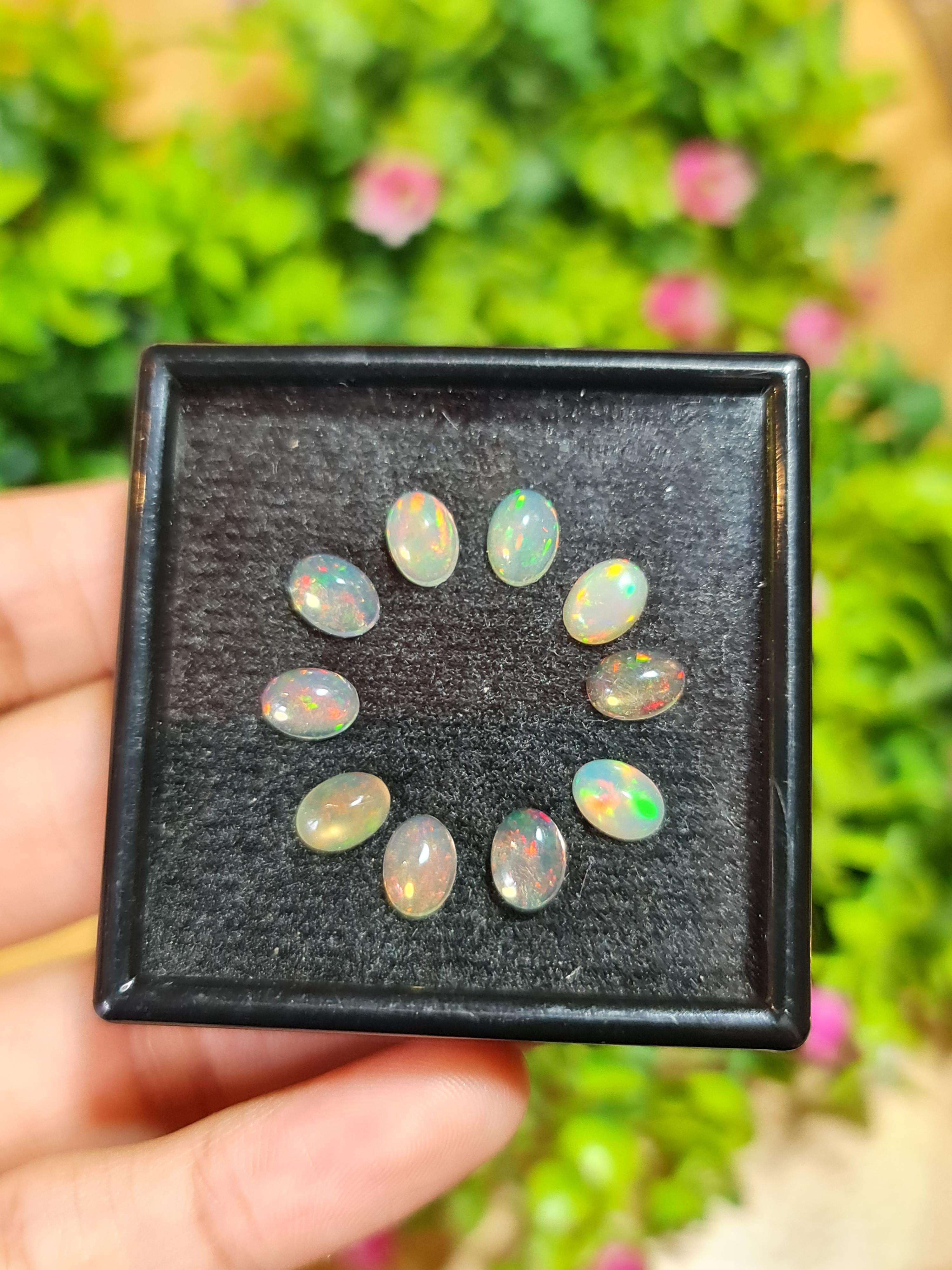 พลอย โอปอล Opal 6.43 กะรัต (Cts.) 10 เม็ด (Pcs.) พลอยแท้ อัญมณีมงคลประจําวันเกิด เครื่องประดับพลอย