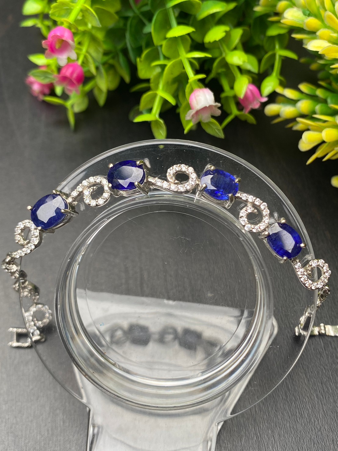 สร้อยข้อมือ พลอยแท้ ไพลิน Blue Sapphire Bracelet 12 กะรัต 4 เม็ด พลอยแท้ อัญมณีมงคลประจําวันเกิด เครื่องประดับพลอย
