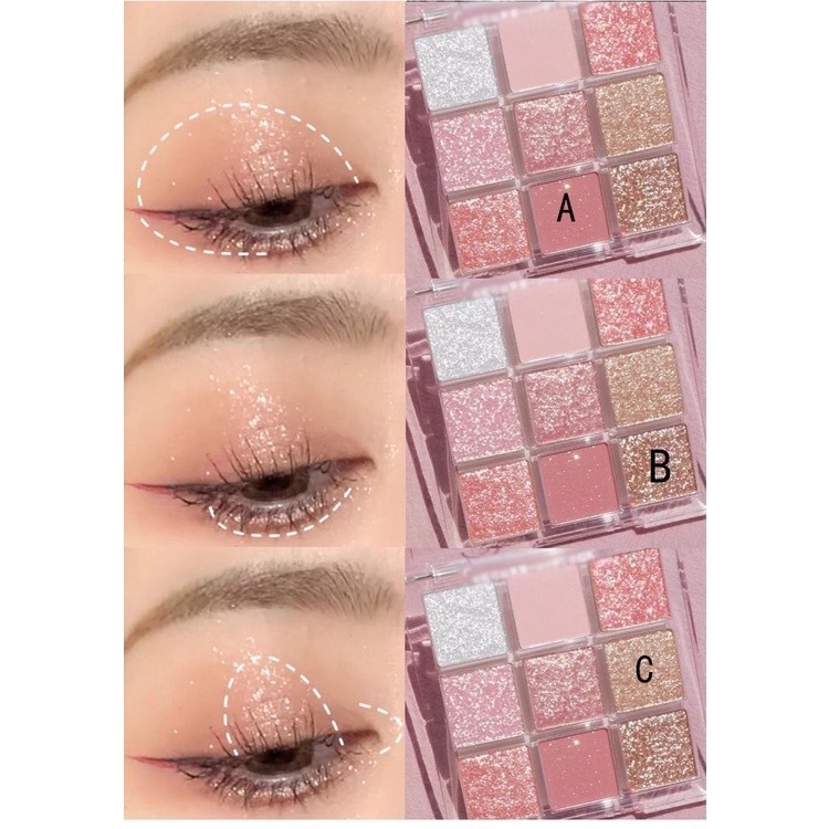 1 PV. อายแชโดว์ 9สี eyeshadow 9 color พาเลทอายแชโดว์ 9สี เนื้อดินน้ำมัน เนื้อใยไหม ประกายชิมเมอร์ อายแชโดว์