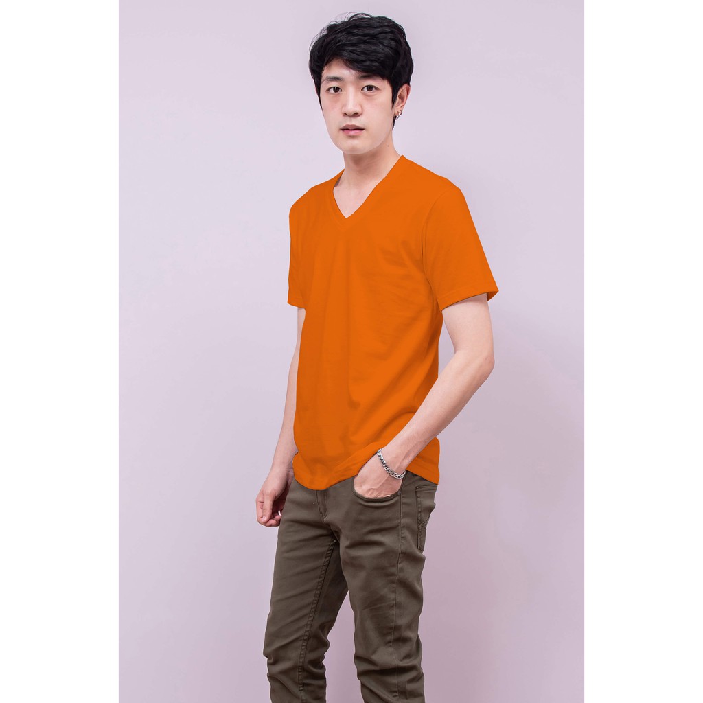 เสื้อยืด OV102 คอวี ผ้าCotton100% 32 เนื้อนุ่ม ใส่สบาย สีส้ม