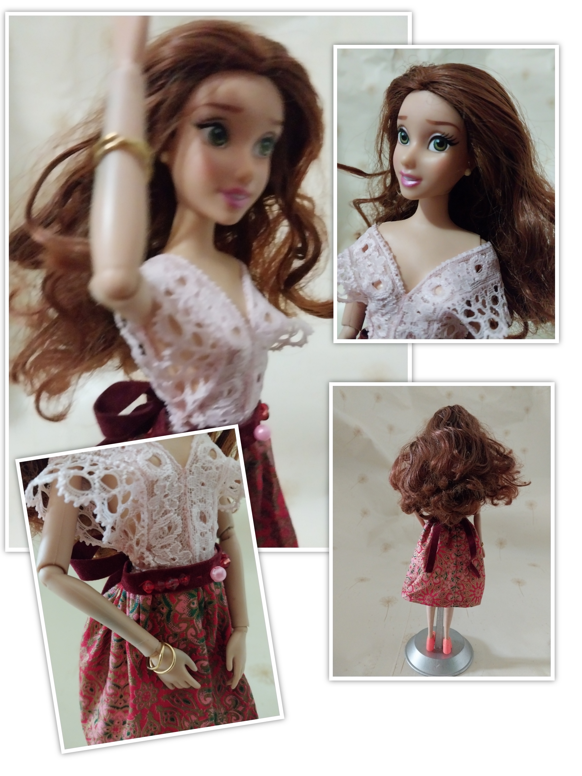 ตำหนิ แขนซ้ายและมือมีรอยสีฟ้า ขามีรอยเปื้อน ตามภาพ,แบลล์ ดิสนีย์ปริ๊นเซส Beauty and the Beast งานแท้ Disney China แขนข้อต่อ ขายาง