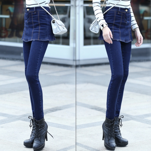 กางเกงกระโปรงยีนส์แฟชั่น เอวสูง ทรงสกินนี่ขายาว (12180X)