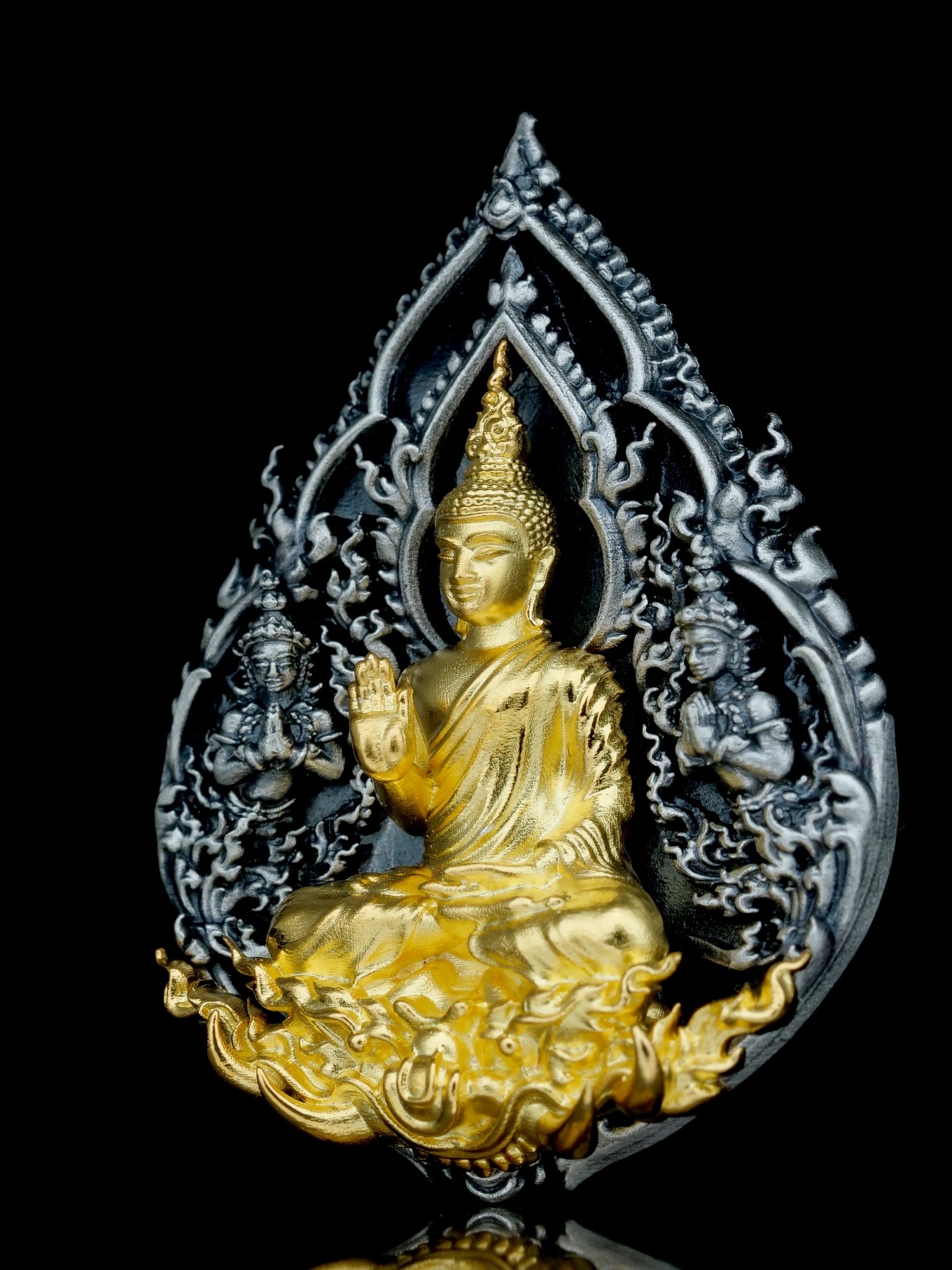 พระพุทธประทานพร รุ่น พุทธบารมี รหัส10 เนื้อบรอนซ์ชุบเงินซาติน องค์ชุบทอง