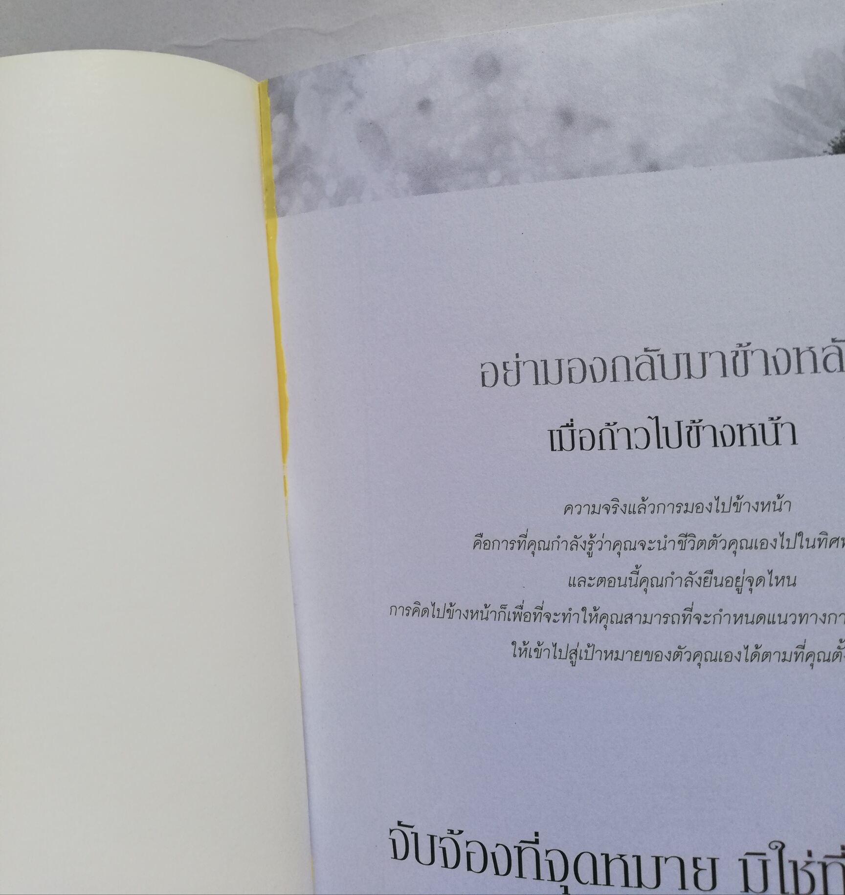 หนังสือการพัฒนาตัวเอง *หน้าแรกด้านในมีรอยกาวทาสันปก "จับจ้องที่จุดหมาย มิใช่ที่อุปสรรค" คิดแบบเดิม ใ้ชีวิตแบบเดิม ทำงานแบบเดิม อนาคตก็ไม่แตกต่าง หากต้องการให้ชีวิตเปลี่ยนไปในทางที่ดีขึ้น ลองตั้งเป้าหมาย เขียนแผนที่ชีวิต แล้วเดินไปตามเส้นทาง จับ