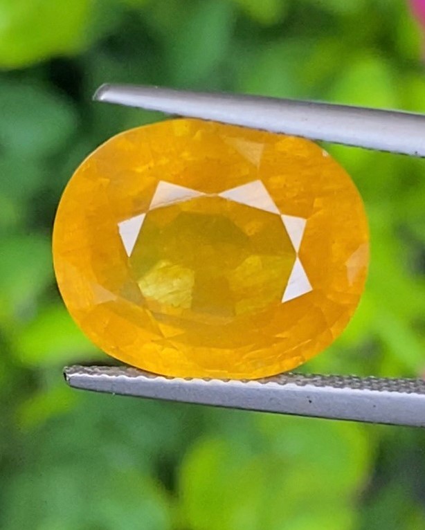 พลอย บุษราคัม เผาใหม่ yellow sapphire 13.51 กะรัต (Cts.) พลอยแท้ อัญมณีมงคลประจําวันเกิด เครื่องประดับพลอย