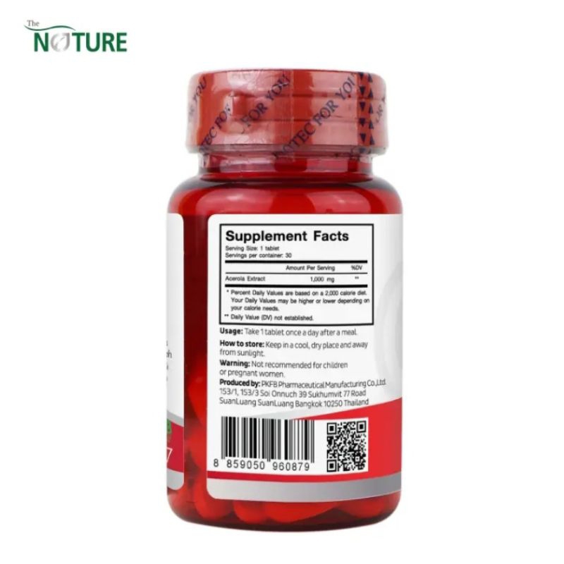 5 PV. วิตามินซี อะเซโรล่า เชอร์รี่ สกัด 1000 มก. วิตามินซีธรรมชาติ เดอะเนเจอร์ Acerola Cherry Extract 1000 mg. 30 TABLETS