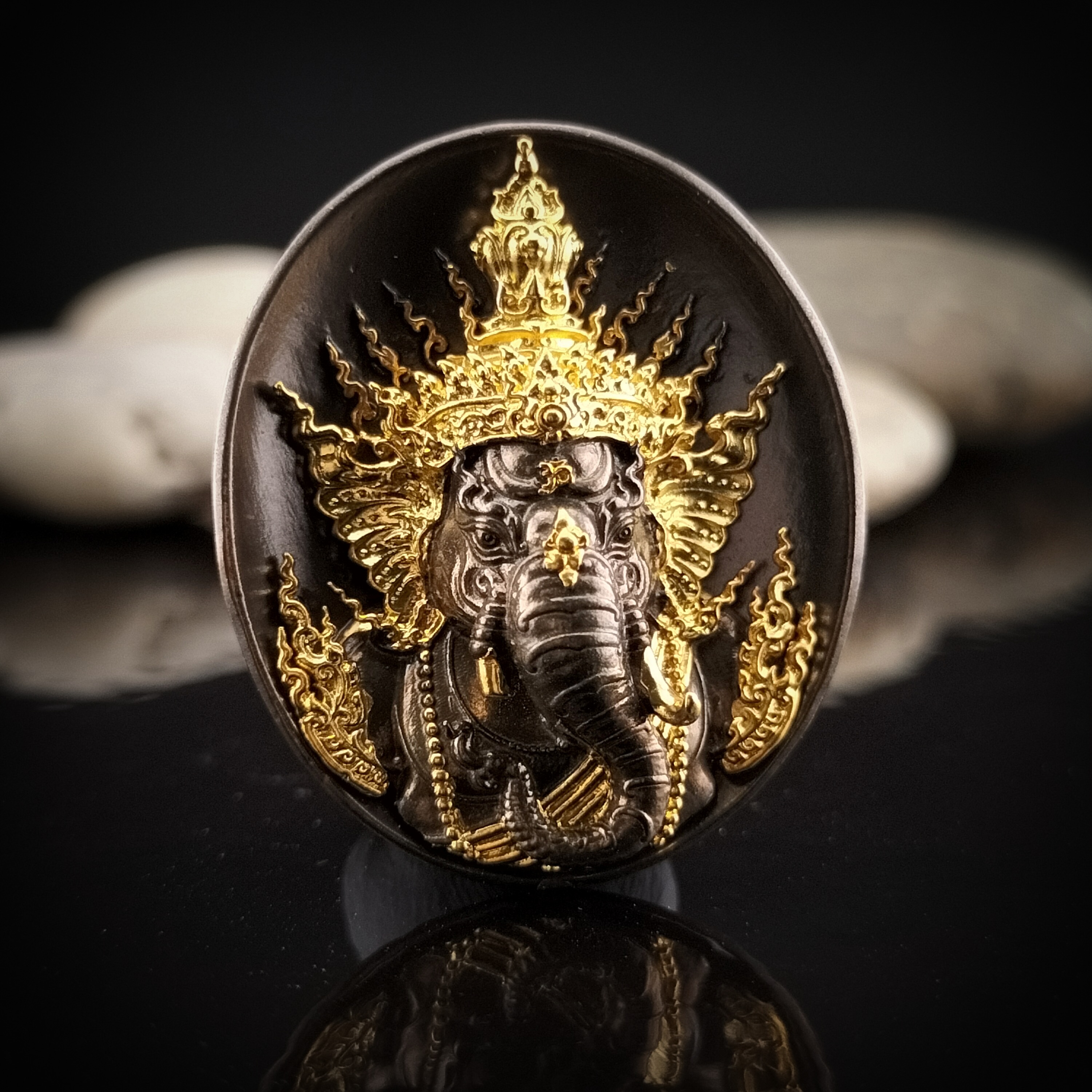 พระพิฆเณศ พรคเณศลิขิต รายการที่ 7 เนื้อชนวนขันลงหิน ลงทอง