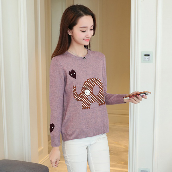 เสื้อไหมพรมวูลเนื้อนิ่ม แขนยาว ถักลายช้างน้อย (12268B)