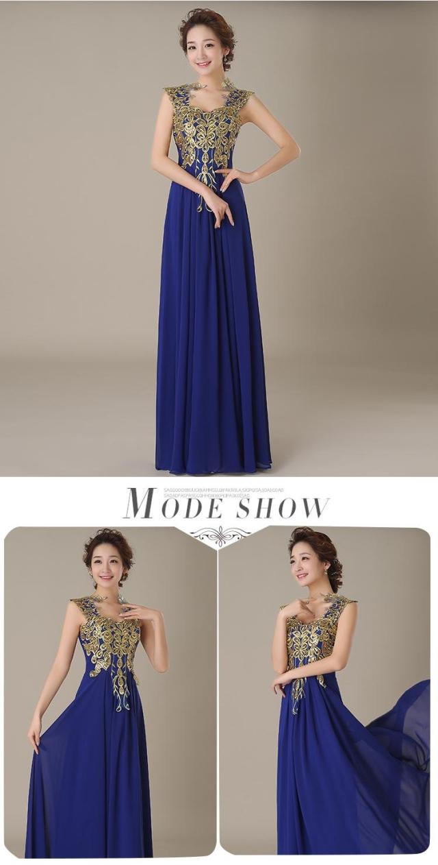 Pre-order ชุดราตรียาว แขนกุด ปักลายดอกไม้ช่วงบน กระโปรงชีฟอง ซิปหลัง สวยหรู