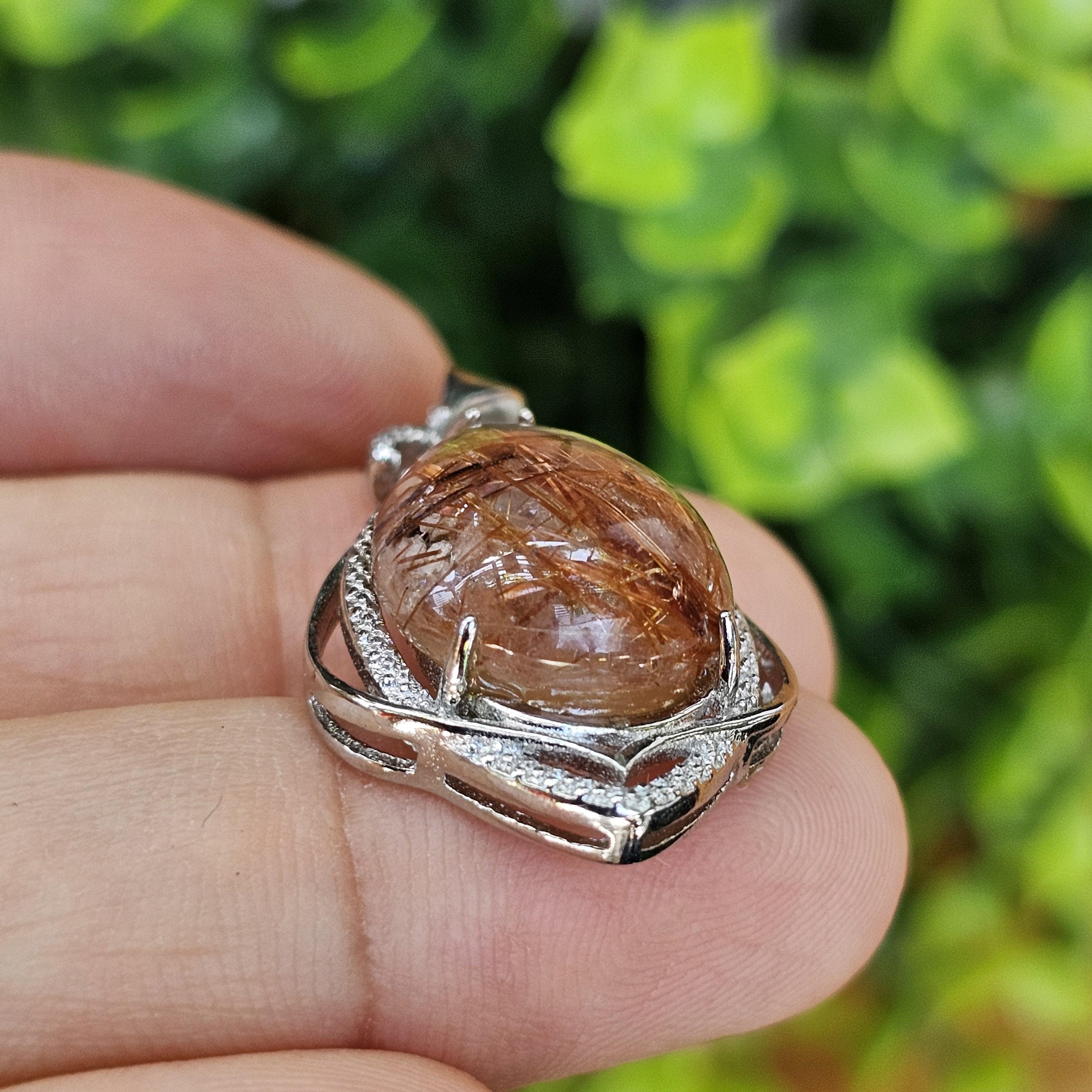 จี้ไหมนาค Rutilated Quartz 21.48 กะรัต Cts. พลอยแท้ อัญมณีมงคลประจําวันเกิด เครื่องประดับพลอย