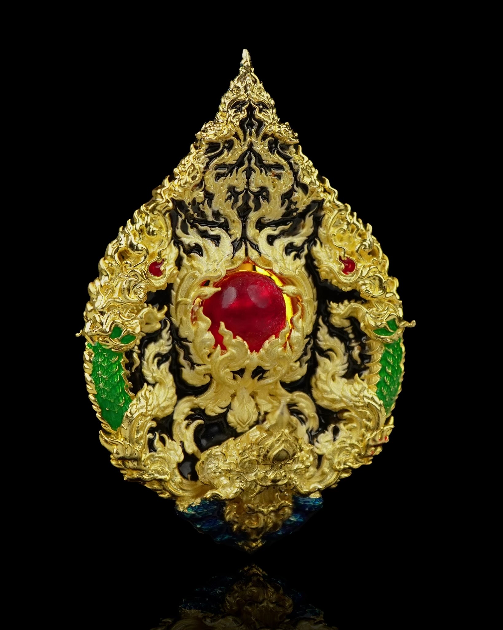 เหรียญมณีนาคราชแก้วบุญฤทธิ์ รหัส7 เนื้อบรอนซ์ชุบทอง ลงยาดำเขียว